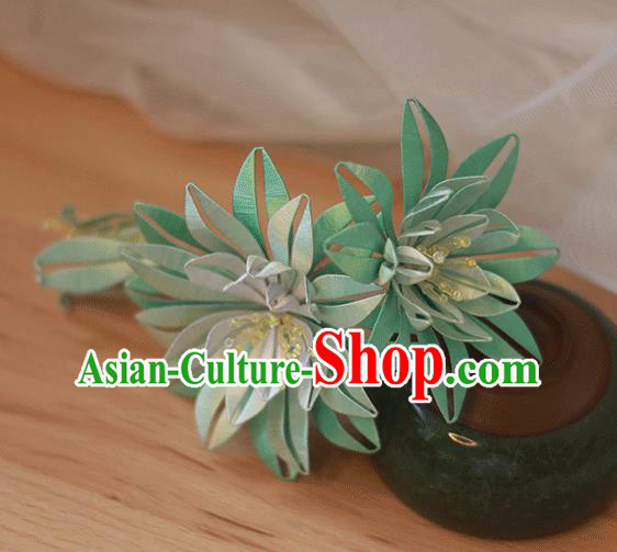 Chinese Traditional Hanfu Hairpin Handmade Hair Accessories Classical Green Silk Epiphyllum Hair Stick