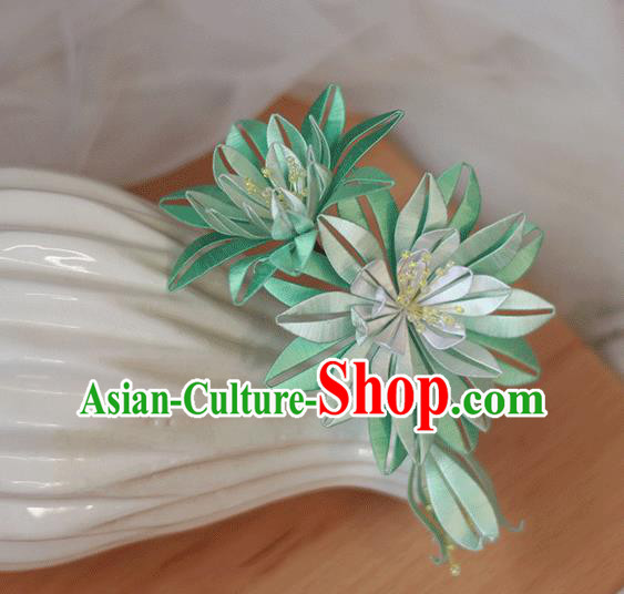 Chinese Traditional Hanfu Hairpin Handmade Hair Accessories Classical Green Silk Epiphyllum Hair Stick