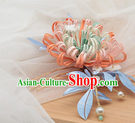 Chinese Traditional Hanfu Shell Hair Stick Hair Accessories Handmade Classical Silk Chrysanthemum Hairpin