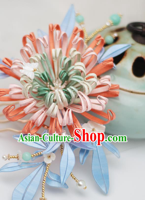 Chinese Traditional Hanfu Shell Hair Stick Hair Accessories Handmade Classical Silk Chrysanthemum Hairpin
