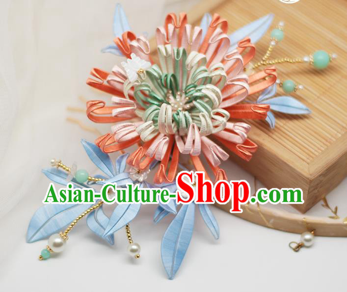 Chinese Traditional Hanfu Shell Hair Stick Hair Accessories Handmade Classical Silk Chrysanthemum Hairpin