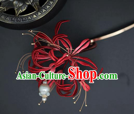 Chinese Traditional Hair Stick Hanfu Hair Accessories Handmade Classical Red Spider Lily Hairpin