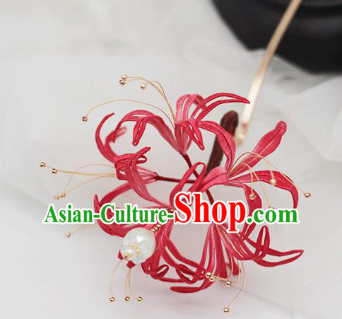 Chinese Traditional Hair Stick Hanfu Hair Accessories Handmade Classical Red Spider Lily Hairpin