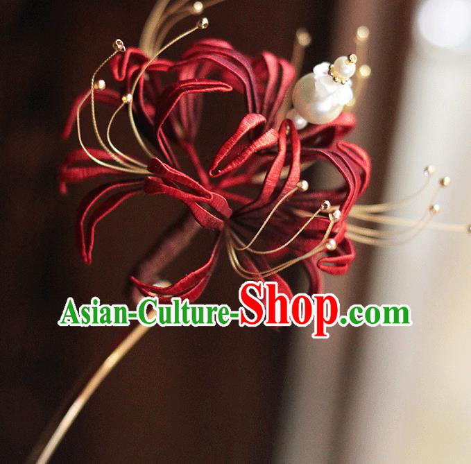 Chinese Traditional Hair Stick Hanfu Hair Accessories Handmade Classical Red Spider Lily Hairpin
