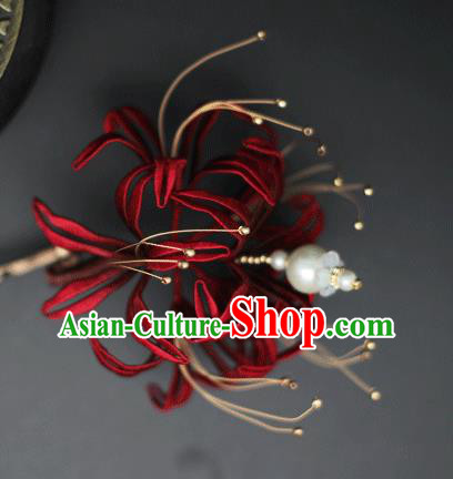 Chinese Traditional Hair Stick Hanfu Hair Accessories Handmade Classical Red Spider Lily Hairpin