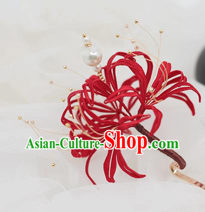 Chinese Traditional Hair Stick Hanfu Hair Accessories Handmade Classical Red Spider Lily Hairpin