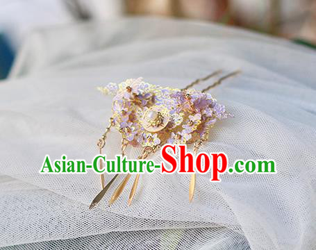 Chinese Ancient Qing Dynasty Palace Lady Tassel Hair Stick Handmade Enamel Purple Hairpin