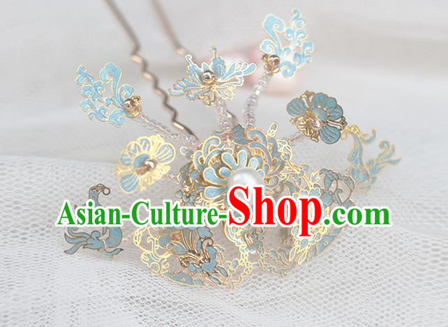 Chinese Ancient Ming Dynasty Palace Lady Hairpin Handmade Enamel Hair Crown