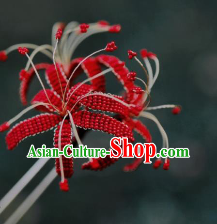 Chinese Handmade Hanfu Hairpin Ancient Princess Red Spider Lily Hair Stick