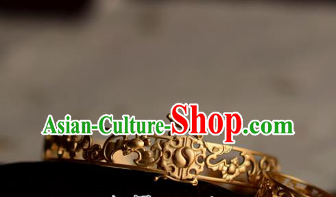 China National Golden Bracelet Jewelry Traditional Handmade Carving Bats Bangle Accessories