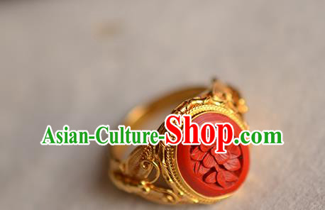 China National Golden Butterfly Ring Jewelry Traditional Handmade Carved Lacquerware Circlet Accessories
