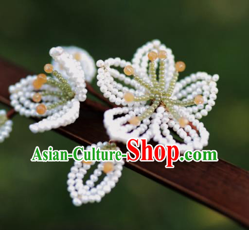 Chinese Traditional Handmade Beads Pear Blossom Hairpin Ancient Princess Hair Stick