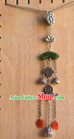 China National Jade Brooch Jewelry Traditional Handmade Silver Bat Tassel Pendant Accessories