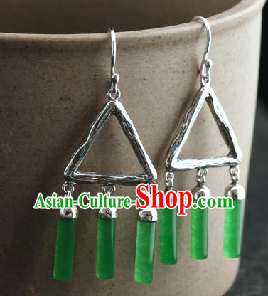 Handmade Chinese Jade Tassel Eardrop Classical Cheongsam Earrings Accessories Traditional Silver Ear Jewelry