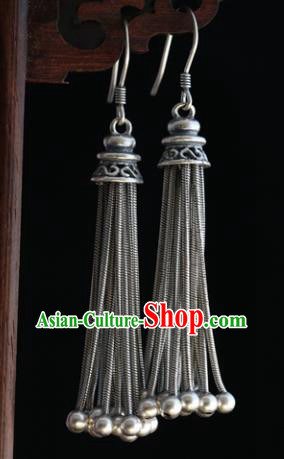 Handmade Chinese Eardrop Classical Cheongsam Earrings Accessories Traditional Silver Bells Tassel Ear Jewelry