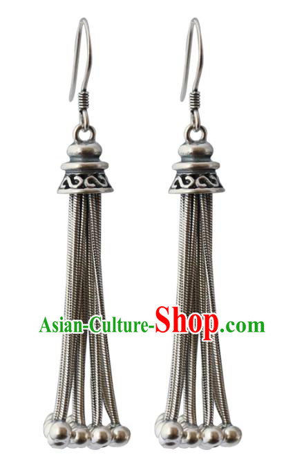 Handmade Chinese Eardrop Classical Cheongsam Earrings Accessories Traditional Silver Bells Tassel Ear Jewelry