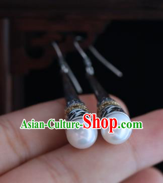 Handmade Chinese Pearl Eardrop Classical Cheongsam Earrings Accessories Traditional Silver Ear Jewelry