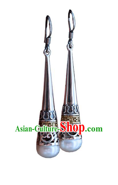 Handmade Chinese Pearl Eardrop Classical Cheongsam Earrings Accessories Traditional Silver Ear Jewelry