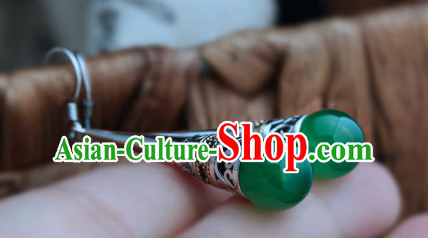 Handmade Chinese Chrysoprase Eardrop Traditional Silver Ear Jewelry Classical Cheongsam Earrings Accessories