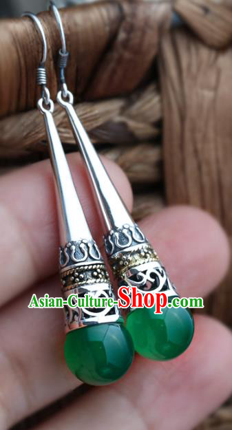 Handmade Chinese Chrysoprase Eardrop Traditional Silver Ear Jewelry Classical Cheongsam Earrings Accessories