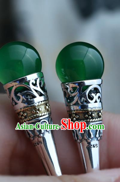 Handmade Chinese Chrysoprase Eardrop Traditional Silver Ear Jewelry Classical Cheongsam Earrings Accessories