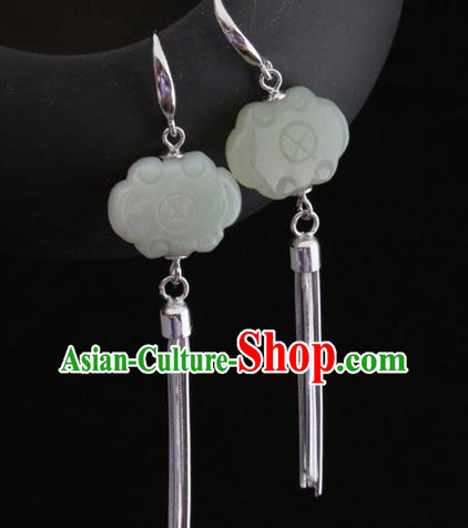 Handmade Chinese Silver Eardrop Traditional Ear Jewelry Classical Cheongsam Hetian Jade Earrings Accessories