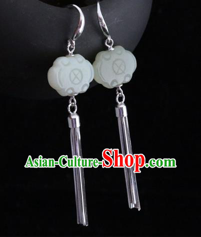 Handmade Chinese Silver Eardrop Traditional Ear Jewelry Classical Cheongsam Hetian Jade Earrings Accessories