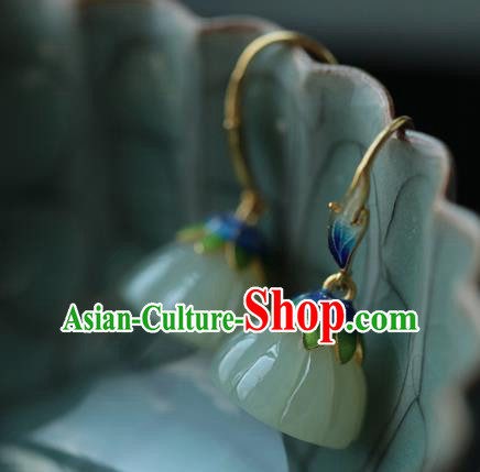 Handmade Chinese Cloisonne Eardrop Traditional Ear Jewelry Classical Cheongsam Jade Lotus Seedpod Earrings Accessories
