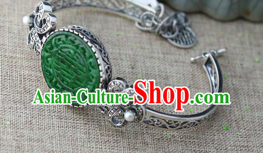 China Traditional Silver Bracelet Classical Cheongsam Jade Wristlet Bangle Jewelry Accessories
