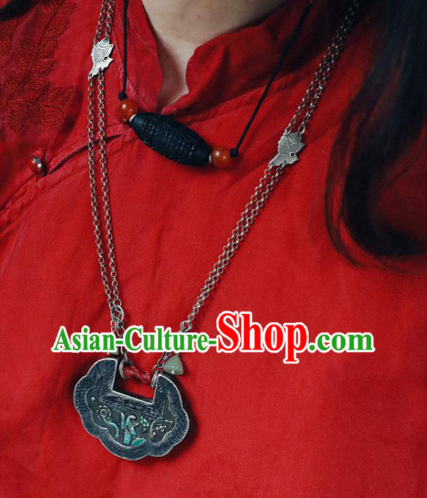 Chinese Classical Cheongsam Necklet Accessories Silver Longevity Lock National Necklace