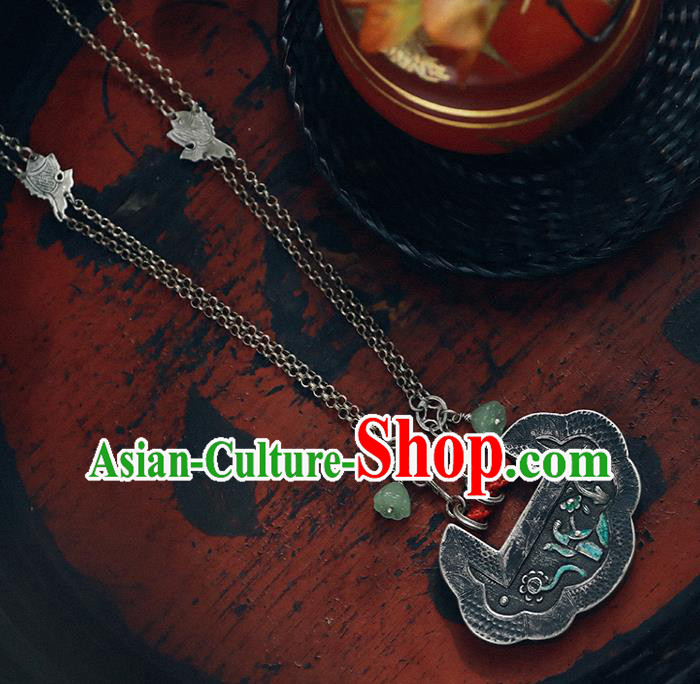 Chinese Classical Cheongsam Necklet Accessories Silver Longevity Lock National Necklace