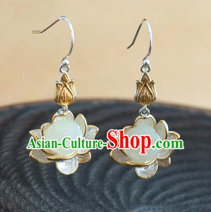 Handmade Chinese Jade Lotus Seedpod Eardrop Classical Cheongsam Earrings Accessories Traditional Ear Jewelry