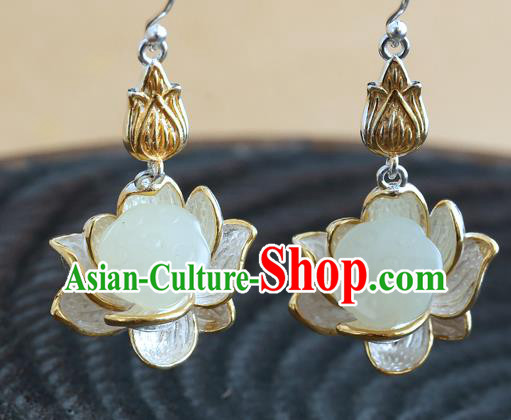Handmade Chinese Jade Lotus Seedpod Eardrop Classical Cheongsam Earrings Accessories Traditional Ear Jewelry