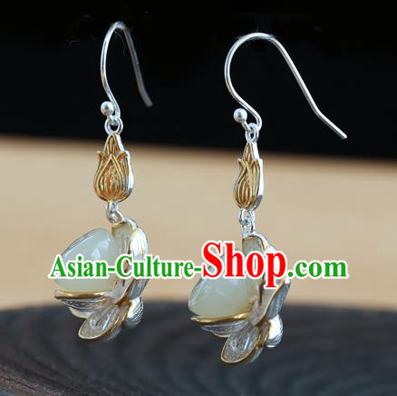 Handmade Chinese Jade Lotus Seedpod Eardrop Classical Cheongsam Earrings Accessories Traditional Ear Jewelry