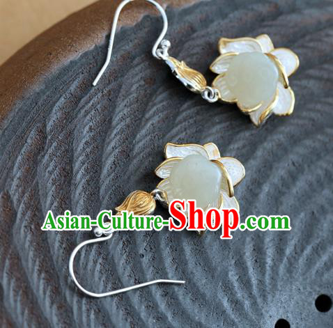 Handmade Chinese Jade Lotus Seedpod Eardrop Classical Cheongsam Earrings Accessories Traditional Ear Jewelry