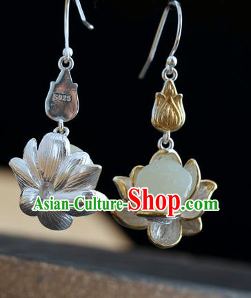 Handmade Chinese Jade Lotus Seedpod Eardrop Classical Cheongsam Earrings Accessories Traditional Ear Jewelry