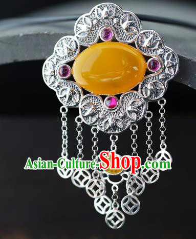 China Traditional Necklace Classical Cheongsam Silver Tassel Necklet Canary Stone Jewelry Accessories
