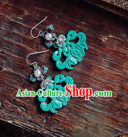 Handmade Chinese Green Bat Eardrop Traditional Ear Jewelry Classical Cheongsam Enamel Earrings Accessories