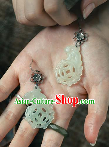 Handmade Chinese Traditional Ear Jewelry Classical Cheongsam Earrings Accessories Jade Eardrop