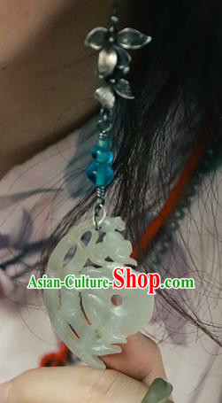 Handmade Chinese Traditional Ear Jewelry Classical Cheongsam Silver Orchid Earrings Accessories Jade Eardrop