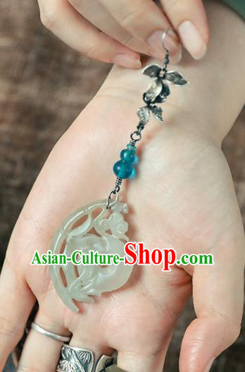 Handmade Chinese Traditional Ear Jewelry Classical Cheongsam Silver Orchid Earrings Accessories Jade Eardrop
