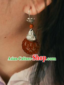 Handmade Chinese Traditional Agate Ear Jewelry Classical Cheongsam Earrings Accessories Silver Eardrop