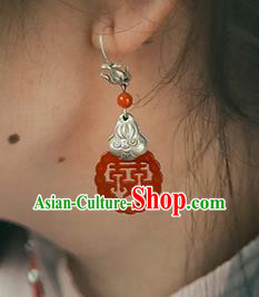 Handmade Chinese Traditional Agate Ear Jewelry Classical Cheongsam Earrings Accessories Silver Eardrop