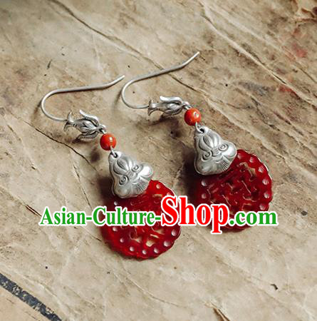 Handmade Chinese Traditional Agate Ear Jewelry Classical Cheongsam Earrings Accessories Silver Eardrop
