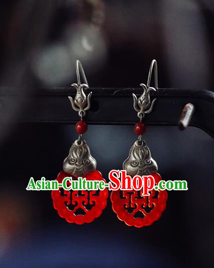 Handmade Chinese Traditional Agate Ear Jewelry Classical Cheongsam Earrings Accessories Silver Eardrop