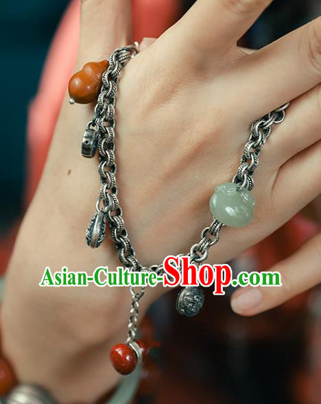 China Classical Wristlet Chain Jewelry Gourd Tassel Bangle Traditional Silver Bracelet Accessories