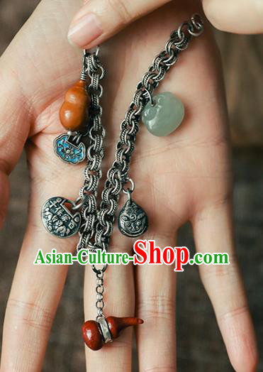 China Classical Wristlet Chain Jewelry Gourd Tassel Bangle Traditional Silver Bracelet Accessories