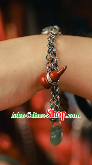 China Classical Wristlet Chain Jewelry Gourd Tassel Bangle Traditional Silver Bracelet Accessories