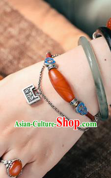 China Traditional Silver Longevity Lock Bracelet Accessories Bangle Jewelry Classical Agate Wristlet Chain