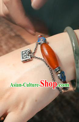 China Traditional Silver Longevity Lock Bracelet Accessories Bangle Jewelry Classical Agate Wristlet Chain